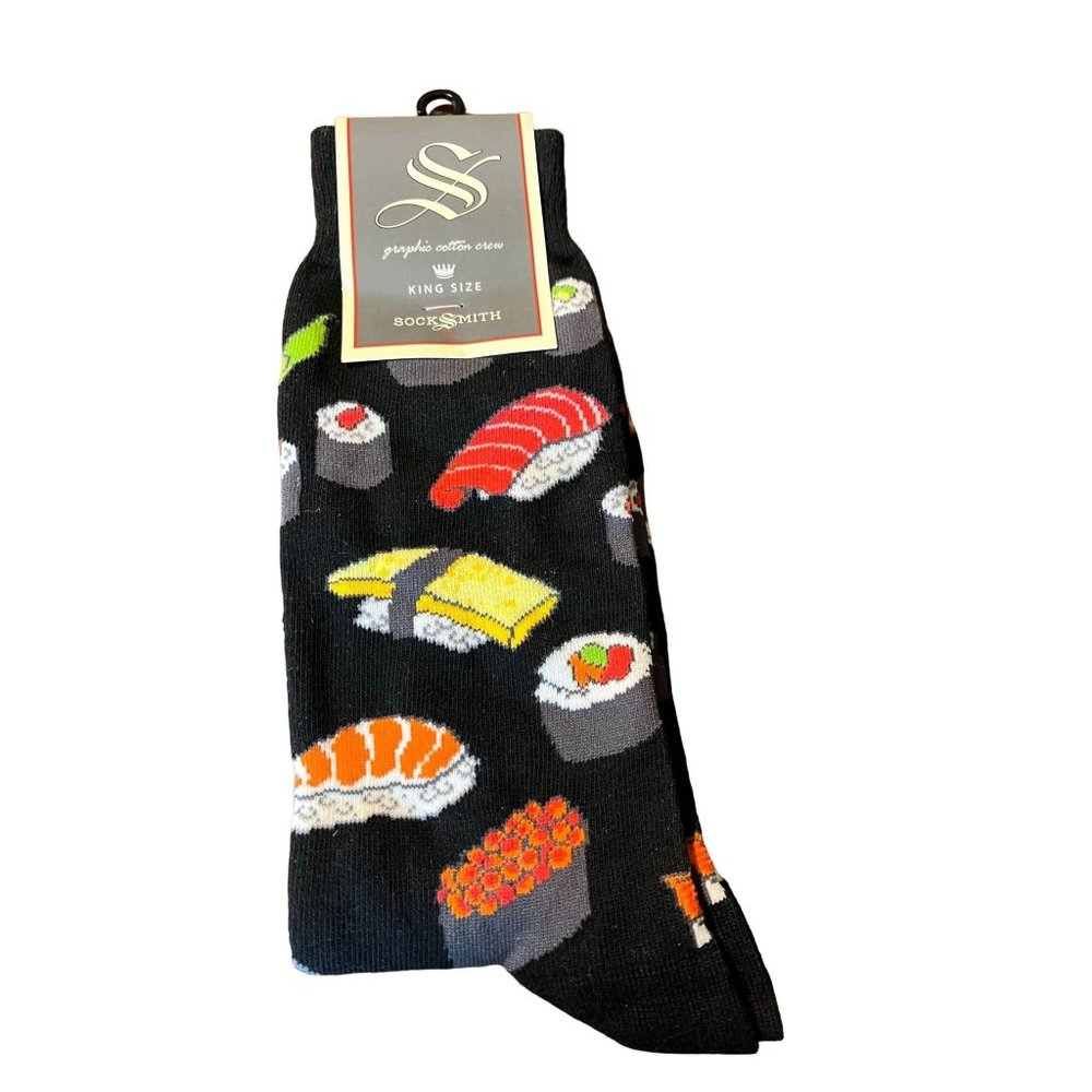 Sock Smith Sushi Black  Graphic Crew Socks Mens King Size Sock Size 13-16